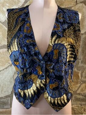 Capezio Embroidered Blue & Gold Dragon Motif Vest